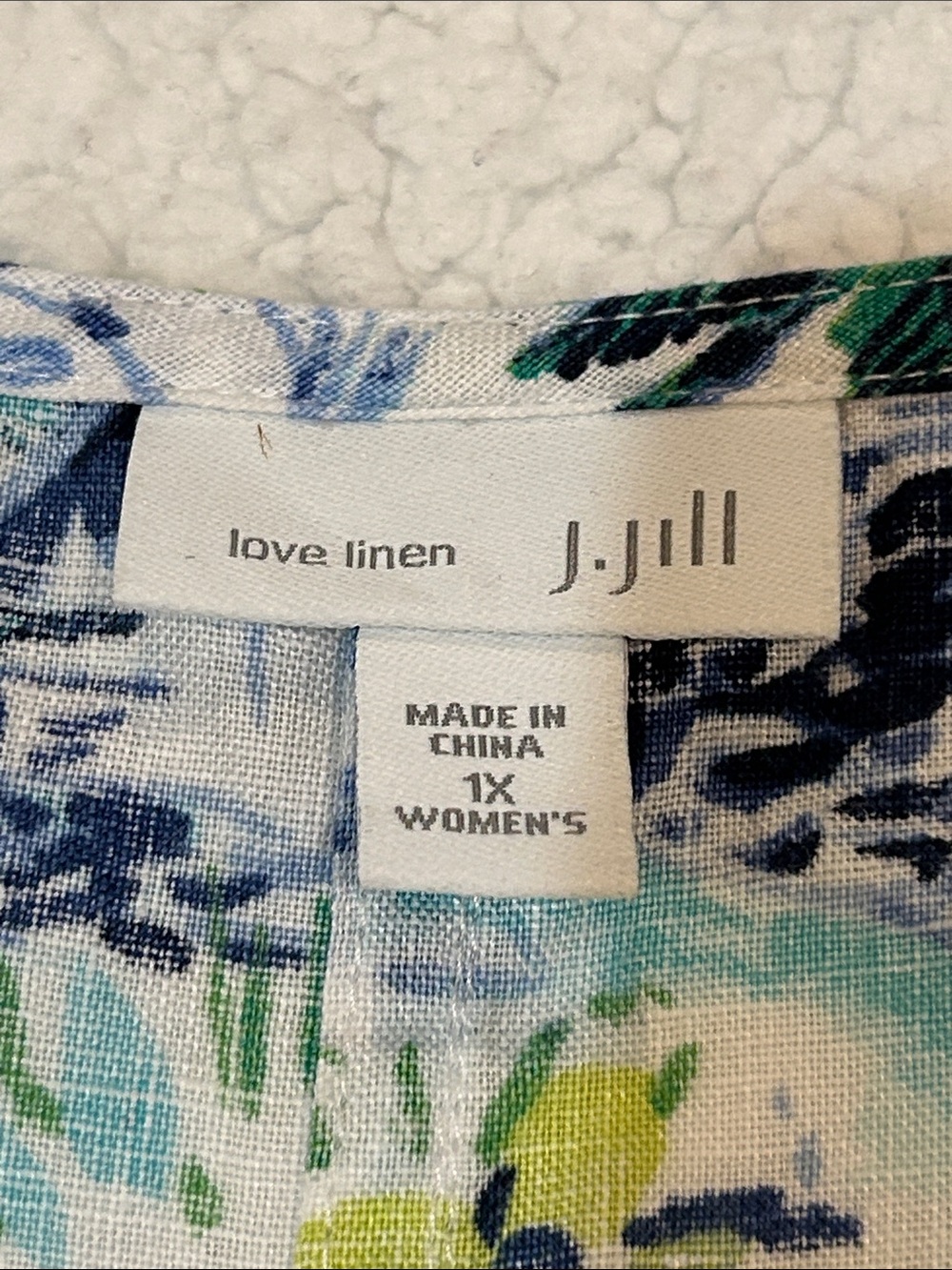 J. Jill Love Linen Sleeveless Dress size 1X Women's Tropical Print Blue & White - Picture 5 of 13